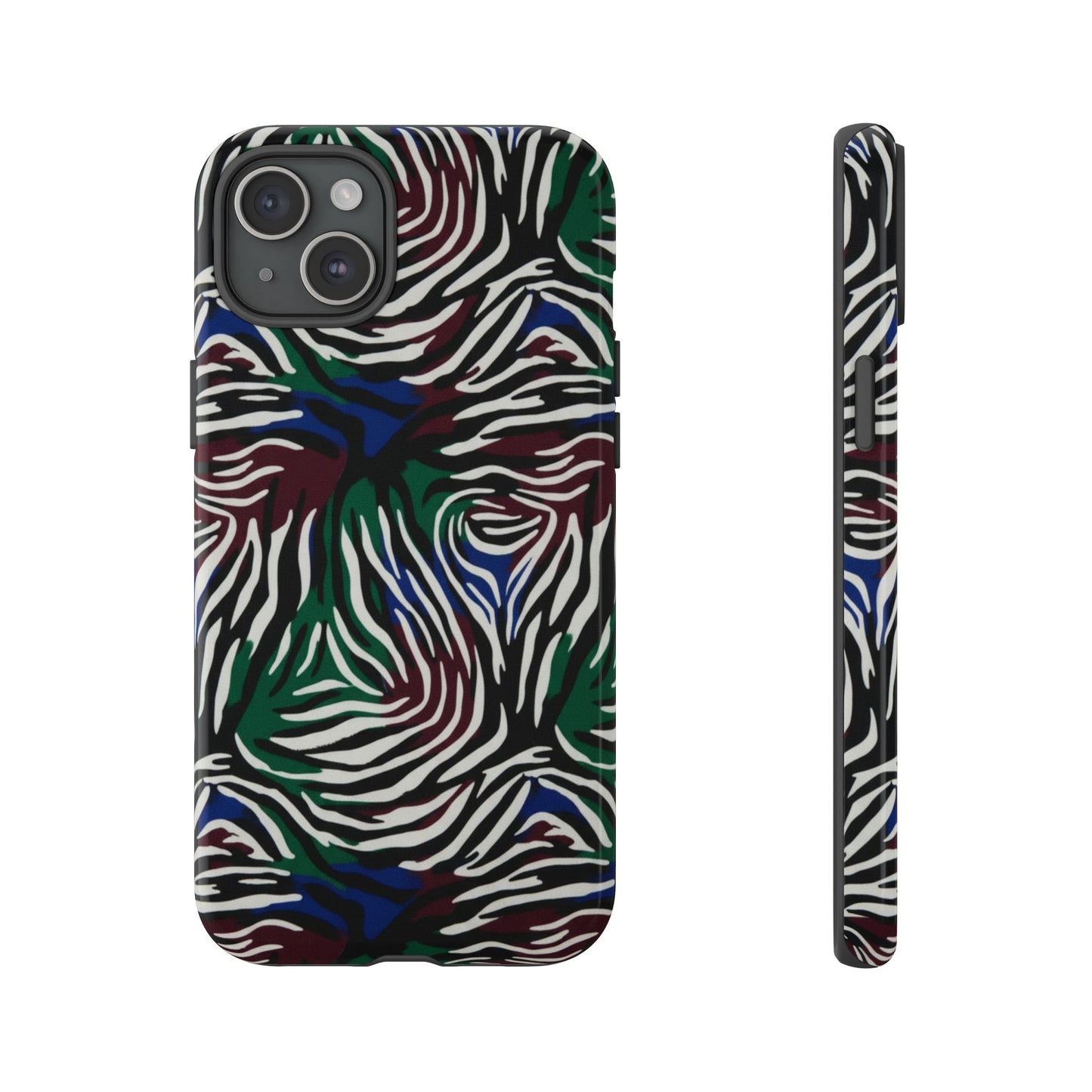Zebra Camo Tough Phone Case – Green & Blue Animal Print Protective Cover