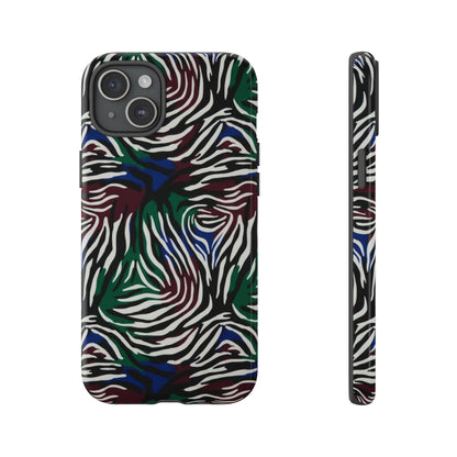 Zebra Camo Tough Phone Case – Green & Blue Animal Print Protective Cover