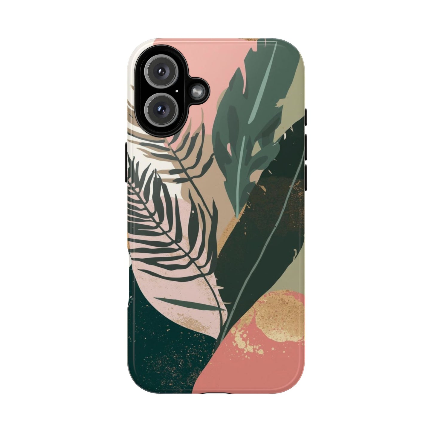 Tropical Leaf Tough Phone Case — Abstract Pink & Green Botanical Protective Cover