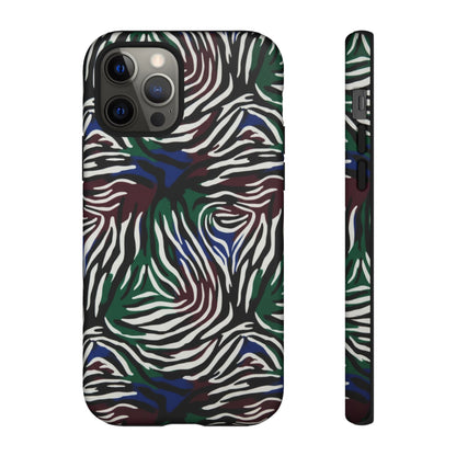 Zebra Camo Tough Phone Case – Green & Blue Animal Print Protective Cover