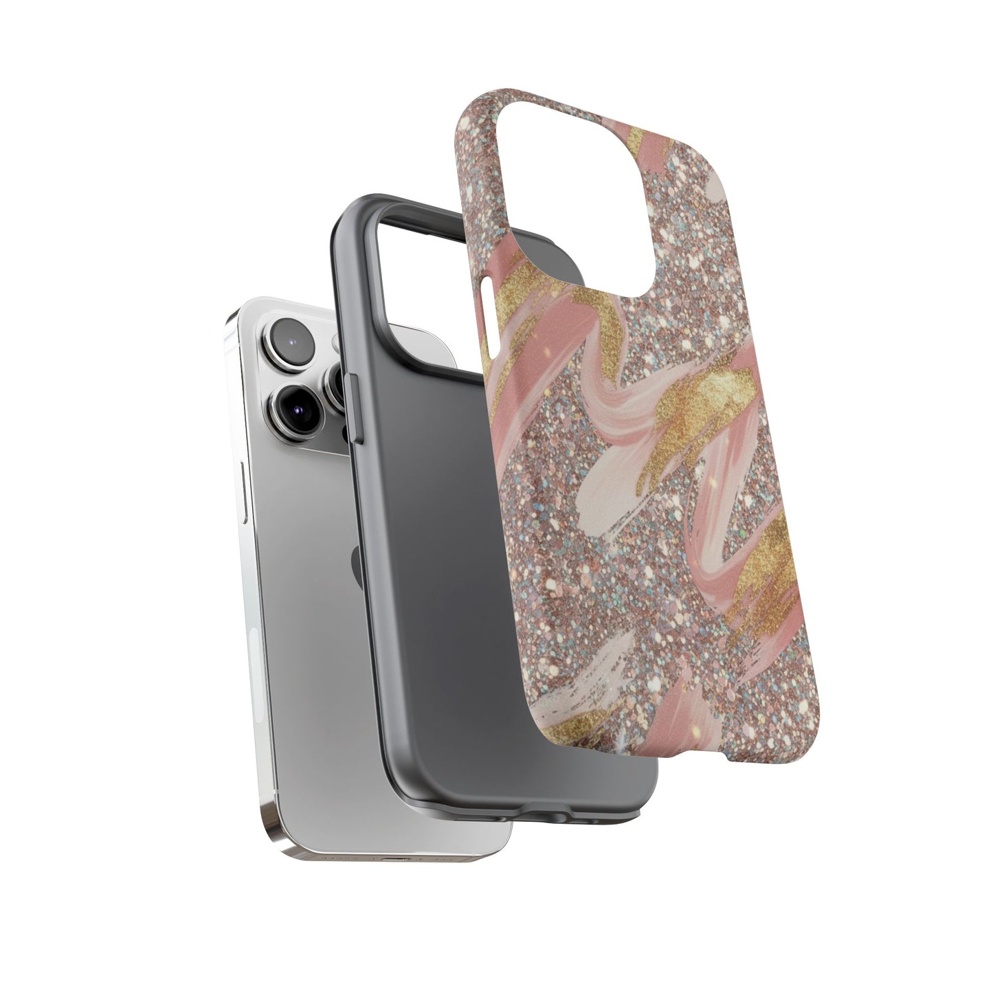 Glitter Blush Marble Phone Case — Pink Gold Swirl Tough Case