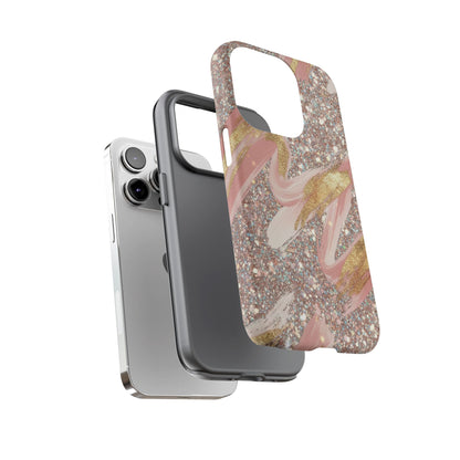 Glitter Blush Marble Phone Case — Pink Gold Swirl Tough Case