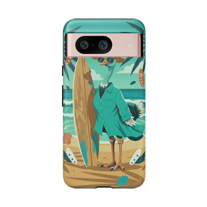 Phone Case — Retro Dressed Seagull Surfing Beach Illustration