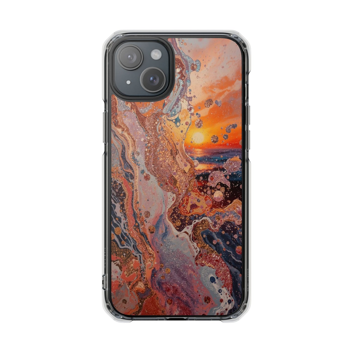 Clear Magnetic Phone Case — Abstract Sunset Resin Art