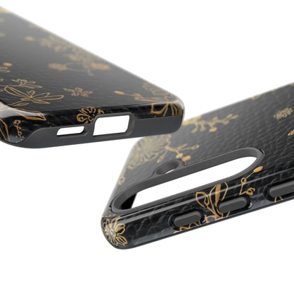 Floral Gold Foil Leather Texture Tough Phone Case