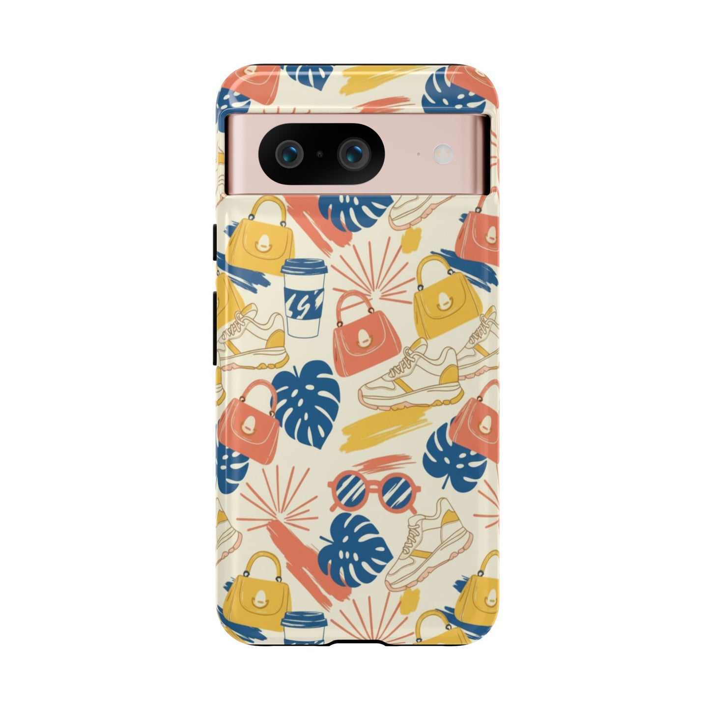 Tough Cases: Retro Summer Pattern Phone Case – Sunglasses, Sneakers & Tropical Leaves