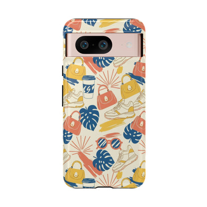 Tough Cases: Retro Summer Pattern Phone Case – Sunglasses, Sneakers & Tropical Leaves