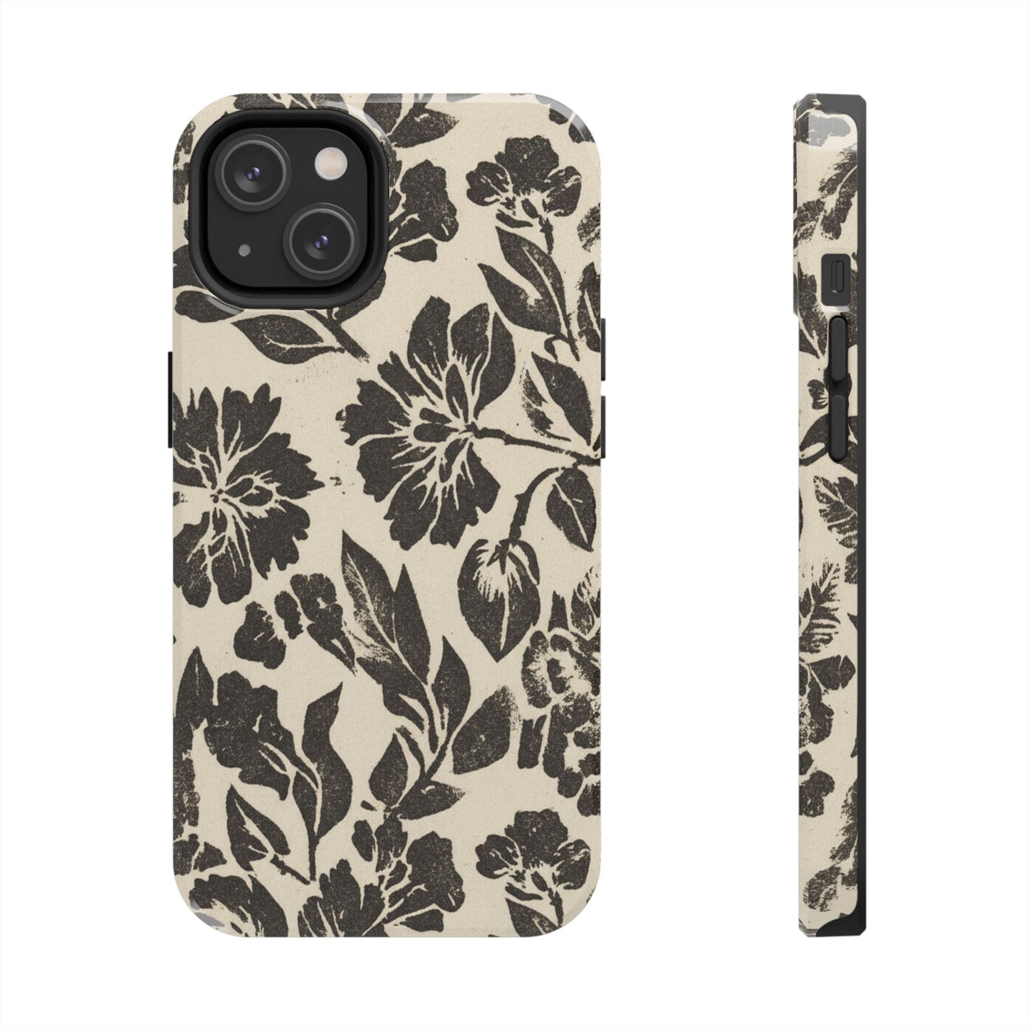 Floral Noir Tough Phone Case — Black Vintage Flower Protective Cover