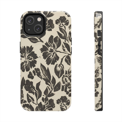 Floral Noir Tough Phone Case — Black Vintage Flower Protective Cover
