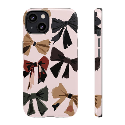Bow Pattern Phone Case - Pink, Brown & Black Bows Protective Cover
