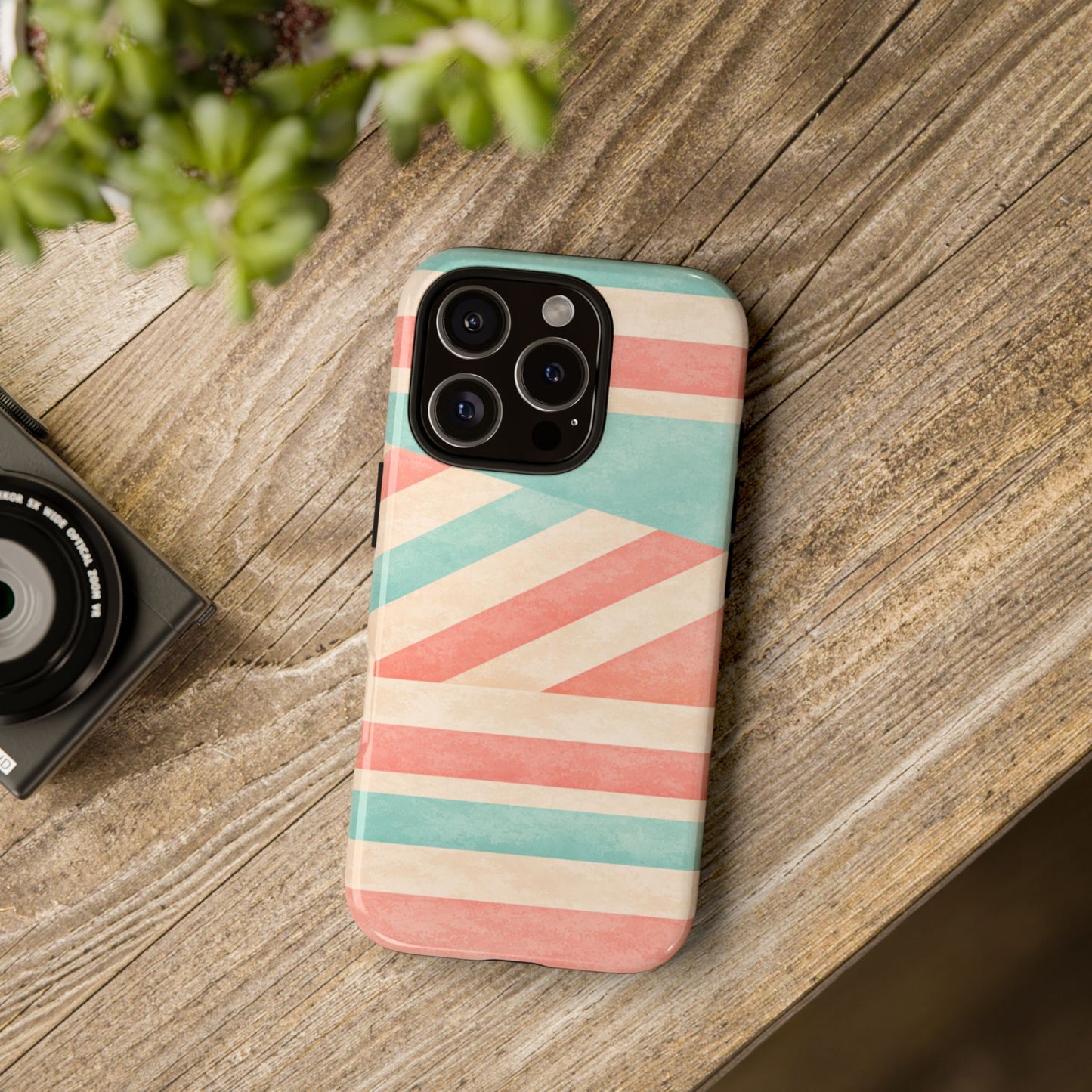 Pastel Stripes Tough Phone Case – Retro Coral & Teal Protective Cover