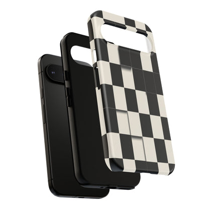 Checkerboard Tough Phone Case — Classic Black & Cream Grid Protective Cover