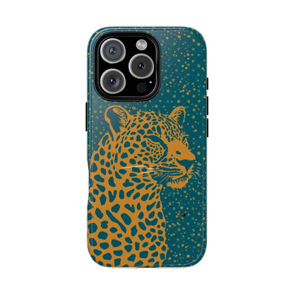 Leopard Spotlight Phone Case — Teal Gold Animal Print Protective Cover