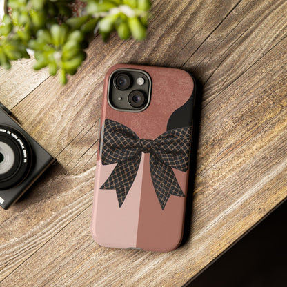 Bow Stripe Tough Phone Case – Pink Mauve Protective Cover