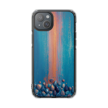 Clear Magnetic Phone Case — Abstract Blue Sunset Pebble Design
