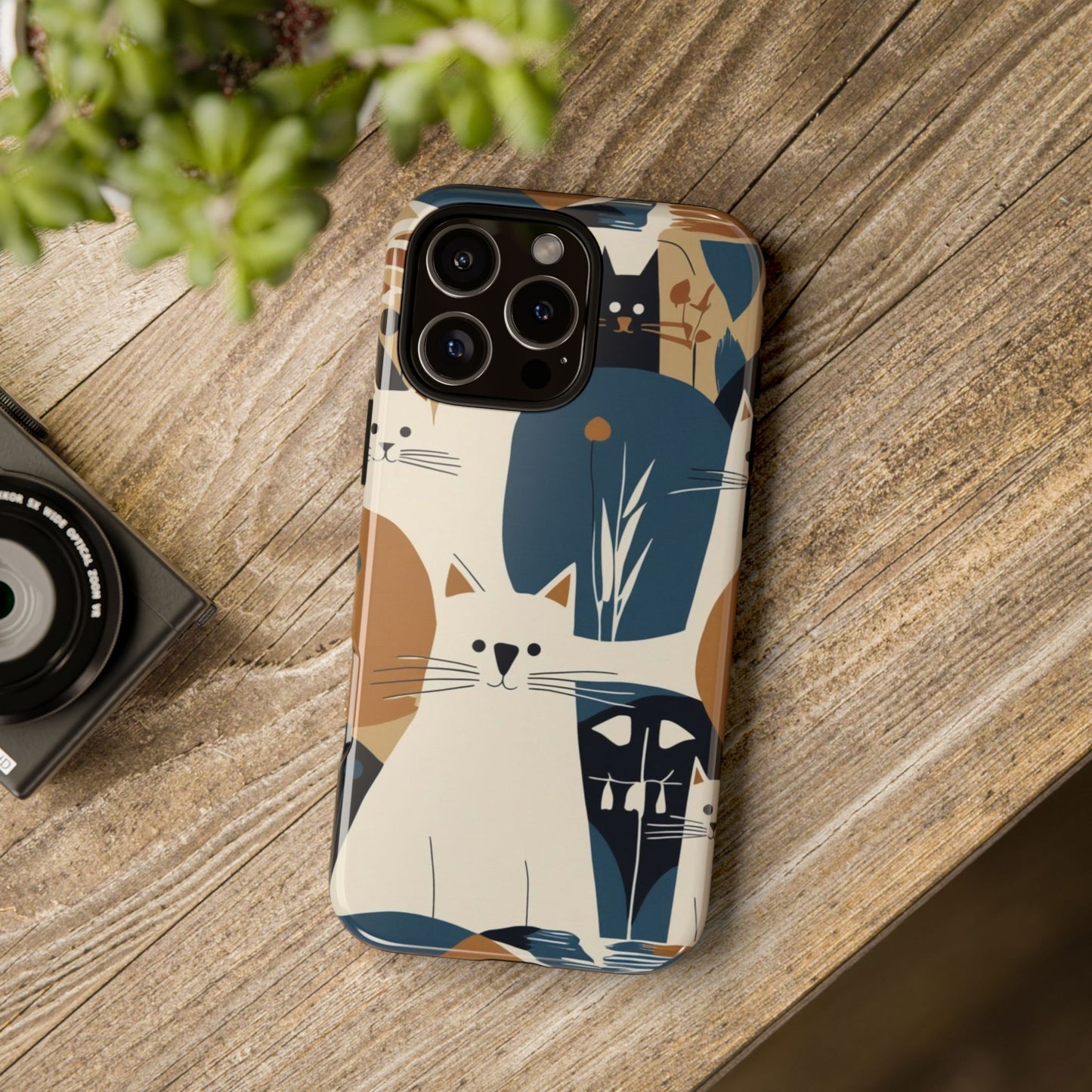 Cat Pattern Phone Case – Retro Abstract Cats Protective iPhone Cover