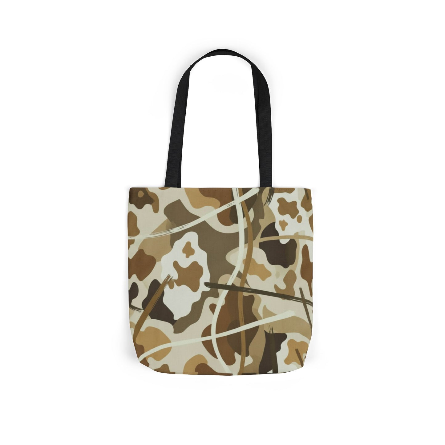 Camo Canvas Tote Bag — Beige Outdoor Pattern with 3 Color Straps
