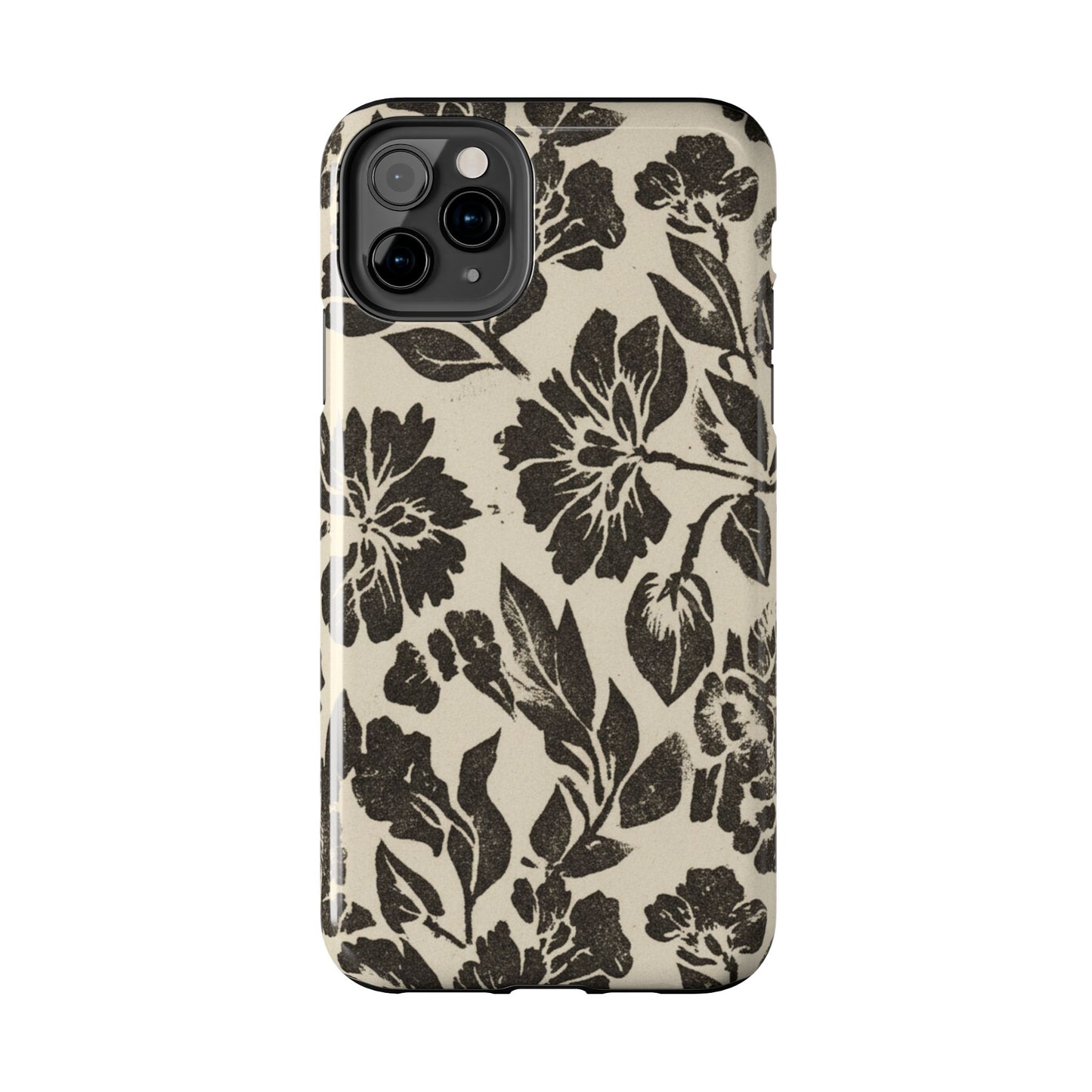 Floral Noir Tough Phone Case — Black Vintage Flower Protective Cover