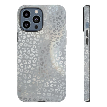Grey Leopard Print Tough Phone Case — Durable Protective iPhone Cover