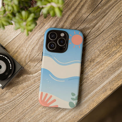 Beach Waves Tough Phone Case — Summer Sun & Seashell Protective Cover