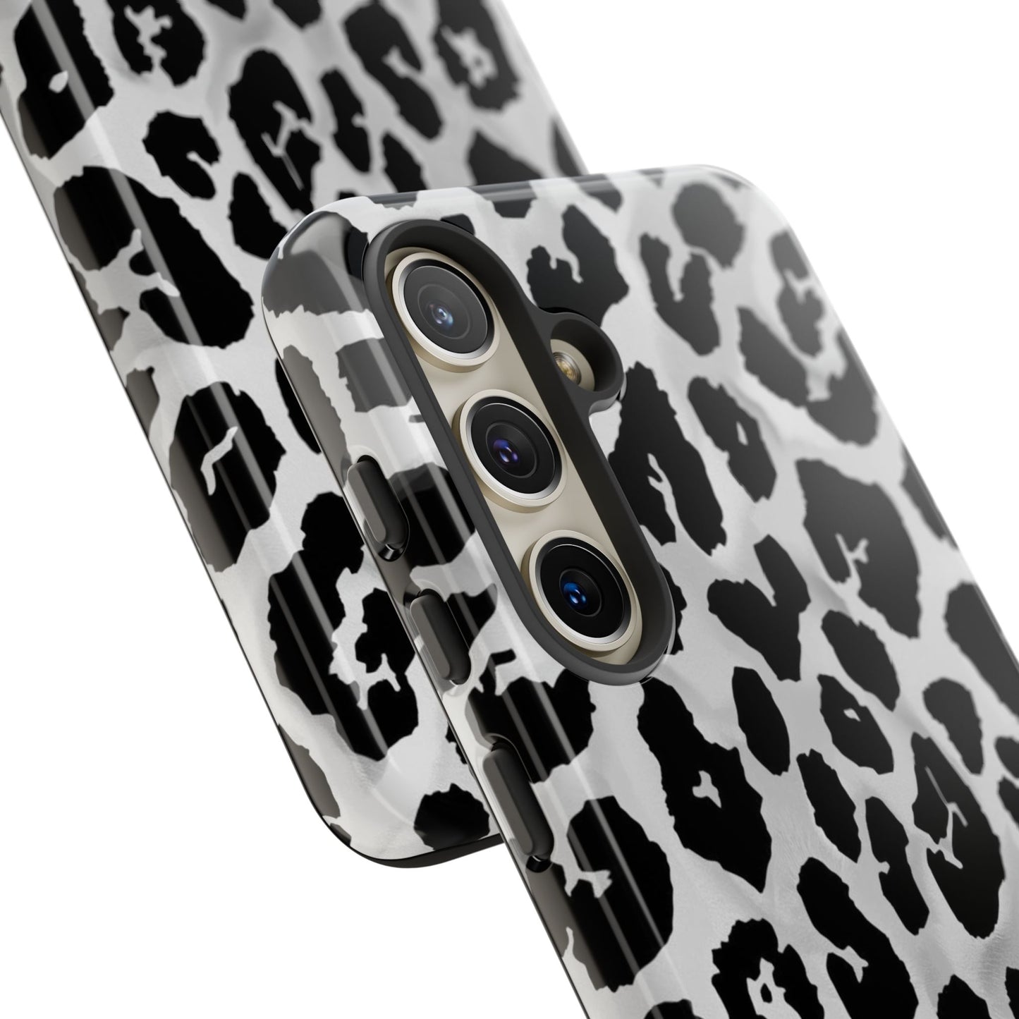 Leopard Print Tough Phone Case – Black & White Animal Pattern Protective Cover