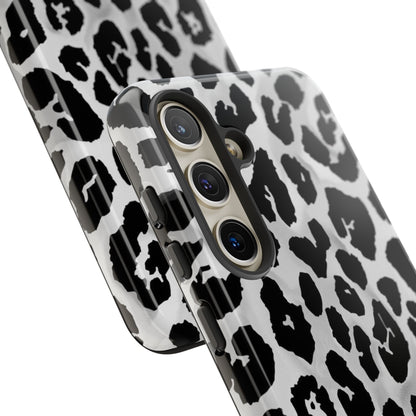 Leopard Print Tough Phone Case – Black & White Animal Pattern Protective Cover