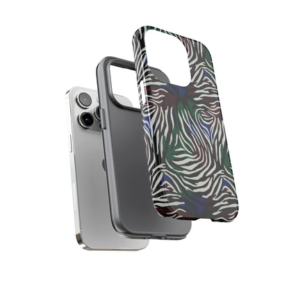Zebra Camo Tough Phone Case – Green & Blue Animal Print Protective Cover