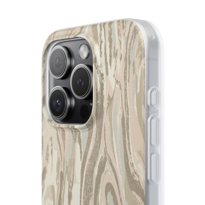 Neutral Marble Swirl Flexi Phone Case — Beige Abstract Protective Cover