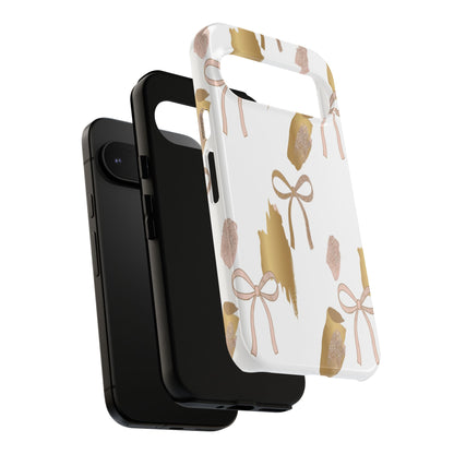 Phone Case — Gold Brushstroke & Blush Bow Pattern