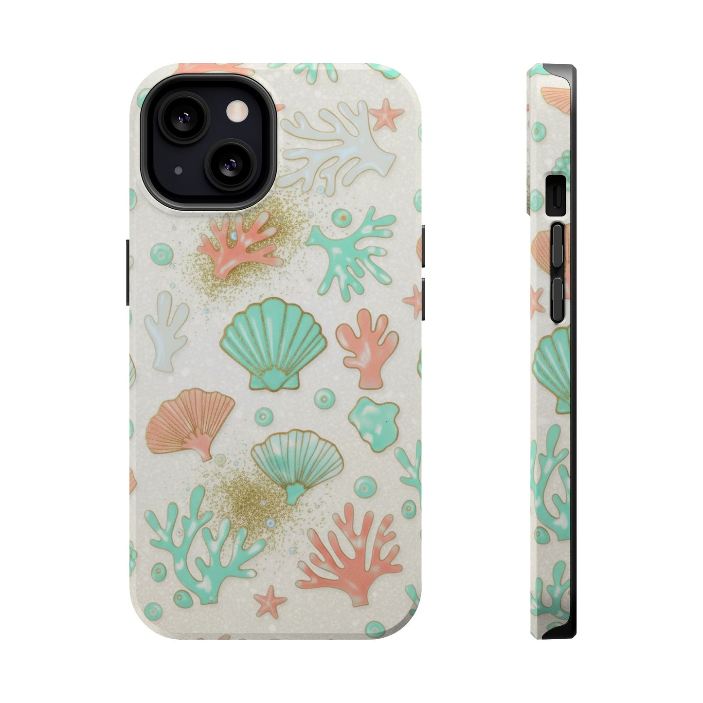 Sea Shells Magnetic Impact Phone Case — Pastel Coral & Teal Beach Design