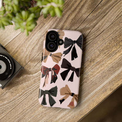 Bow Pattern Phone Case - Pink, Brown & Black Bows Protective Cover