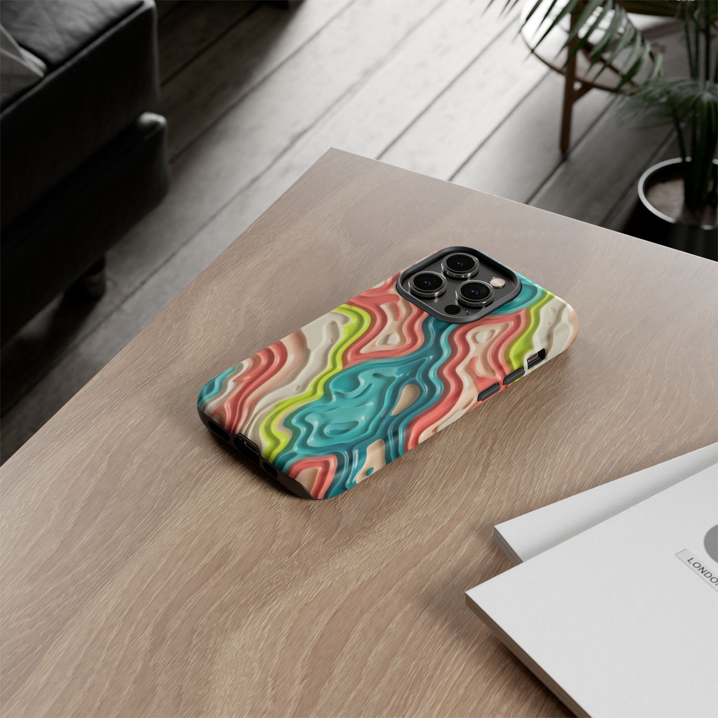 Abstract Contour Phone Case — Colorful Topographic Pattern Tough Case