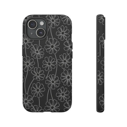 Floral Doodle Tough Phone Case — Black & Gray Daisy Pattern