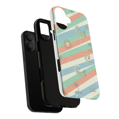 Surf Stripe Tough Phone Case — Retro Beach Waves Pattern