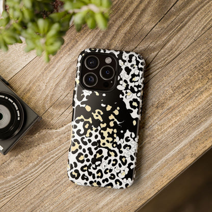 Leopard Splash Tough Phone Case — Black & Cream Animal Print Protective Cover