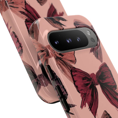 Bow Pattern Tough Phone Case — Pink Watercolor Bows Protective iPhone Cover