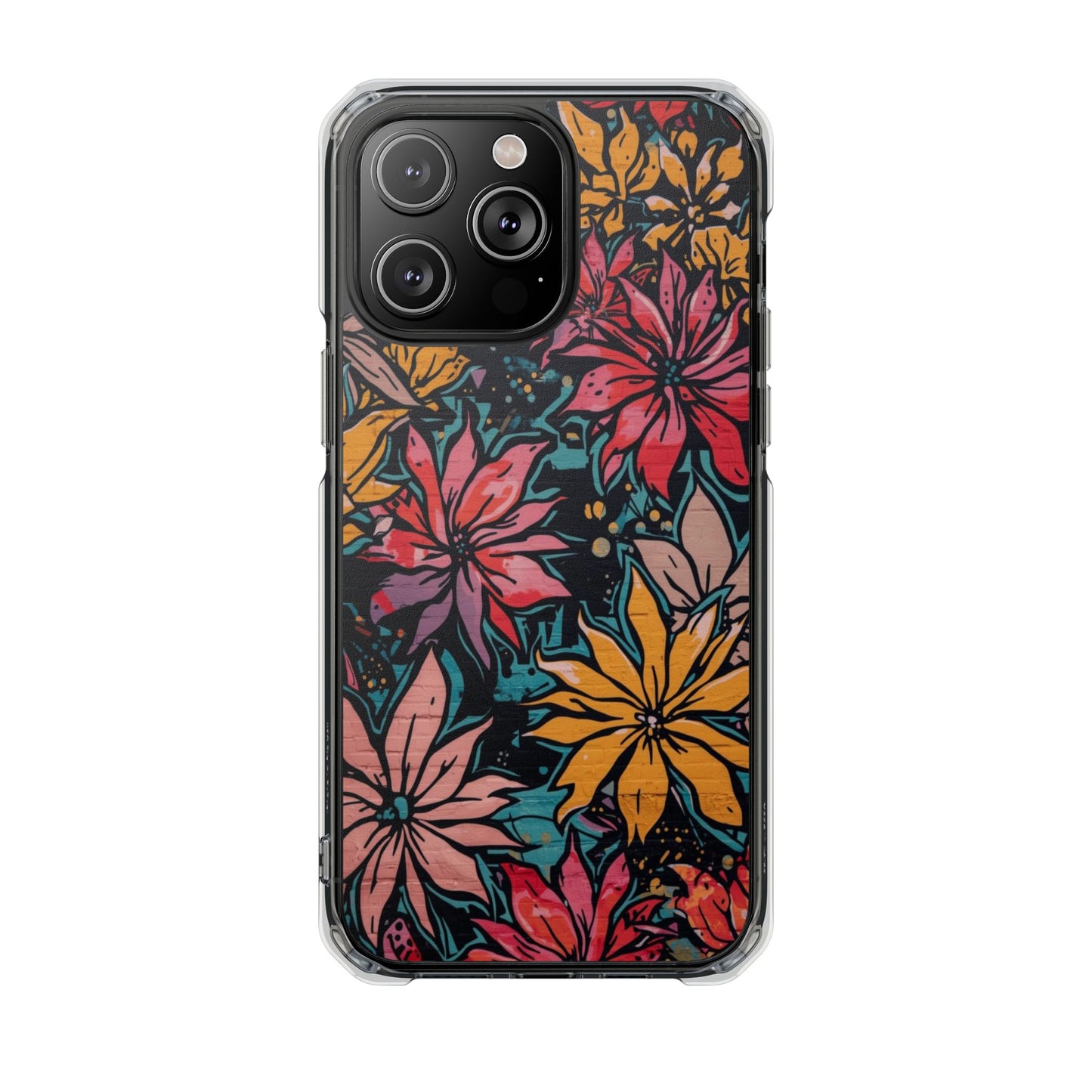 Clear Impact Phone Case — Vibrant Floral Poinsettia Design (Magnetic)