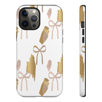 Phone Case — Gold Brushstroke & Blush Bow Pattern