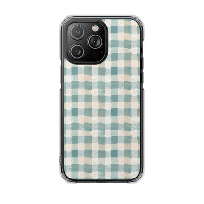 Clear Magnetic Impact Phone Case — Blue Green Gingham Plaid