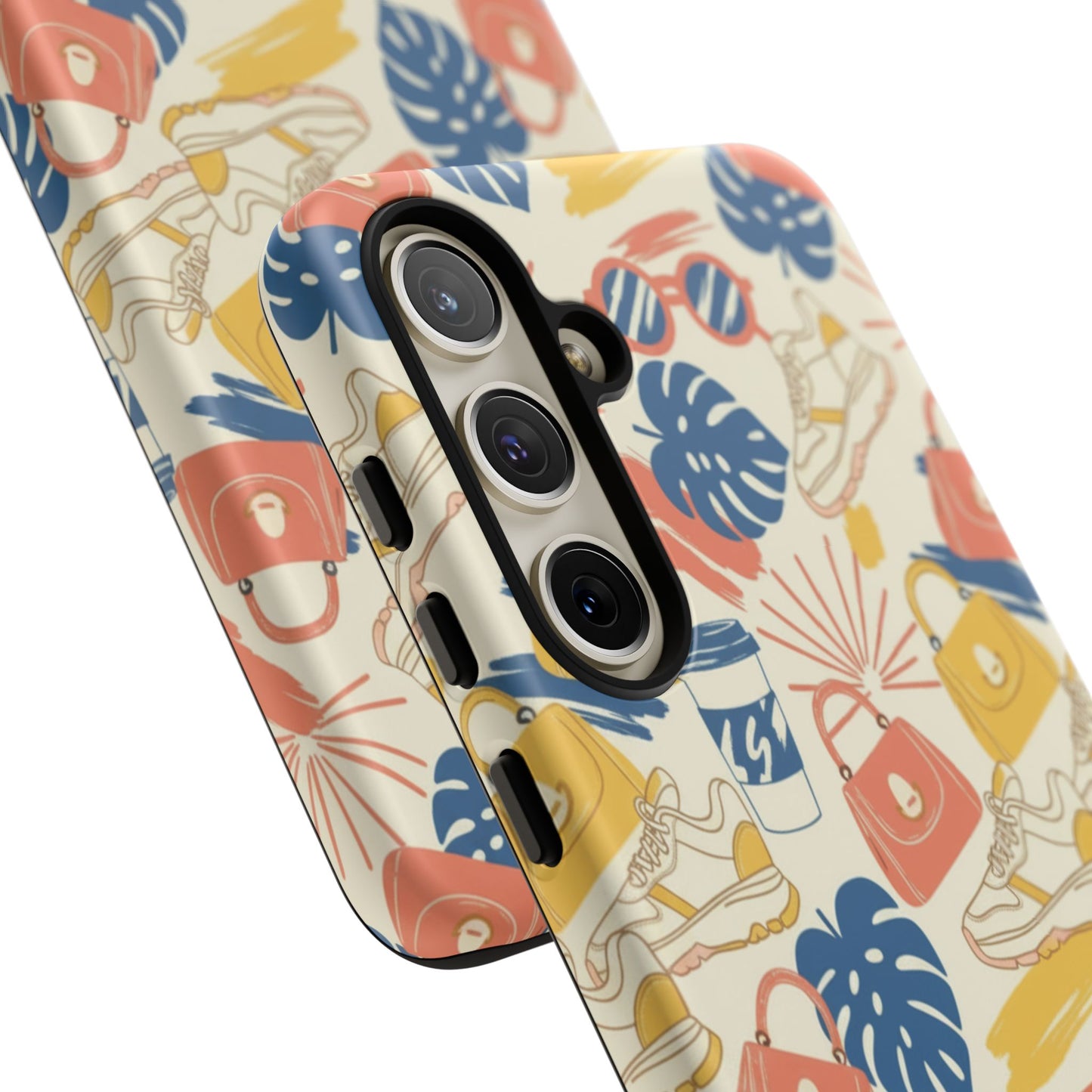 Tough Cases: Retro Summer Pattern Phone Case – Sunglasses, Sneakers & Tropical Leaves