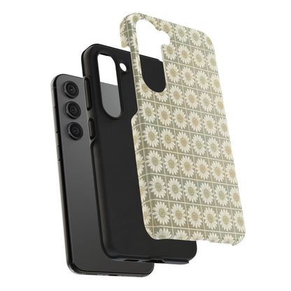 Daisy Tile Tough Phone Case — Retro Floral Protective Phone Cover