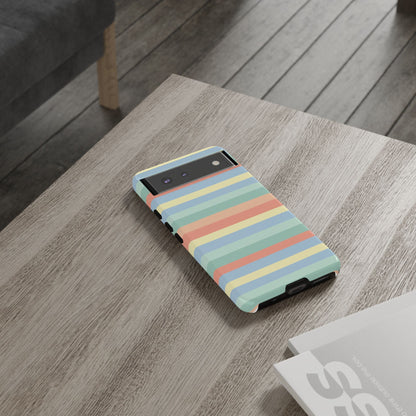 Pastel Striped Phone Case — Retro Horizontal Multi-Color Tough Case