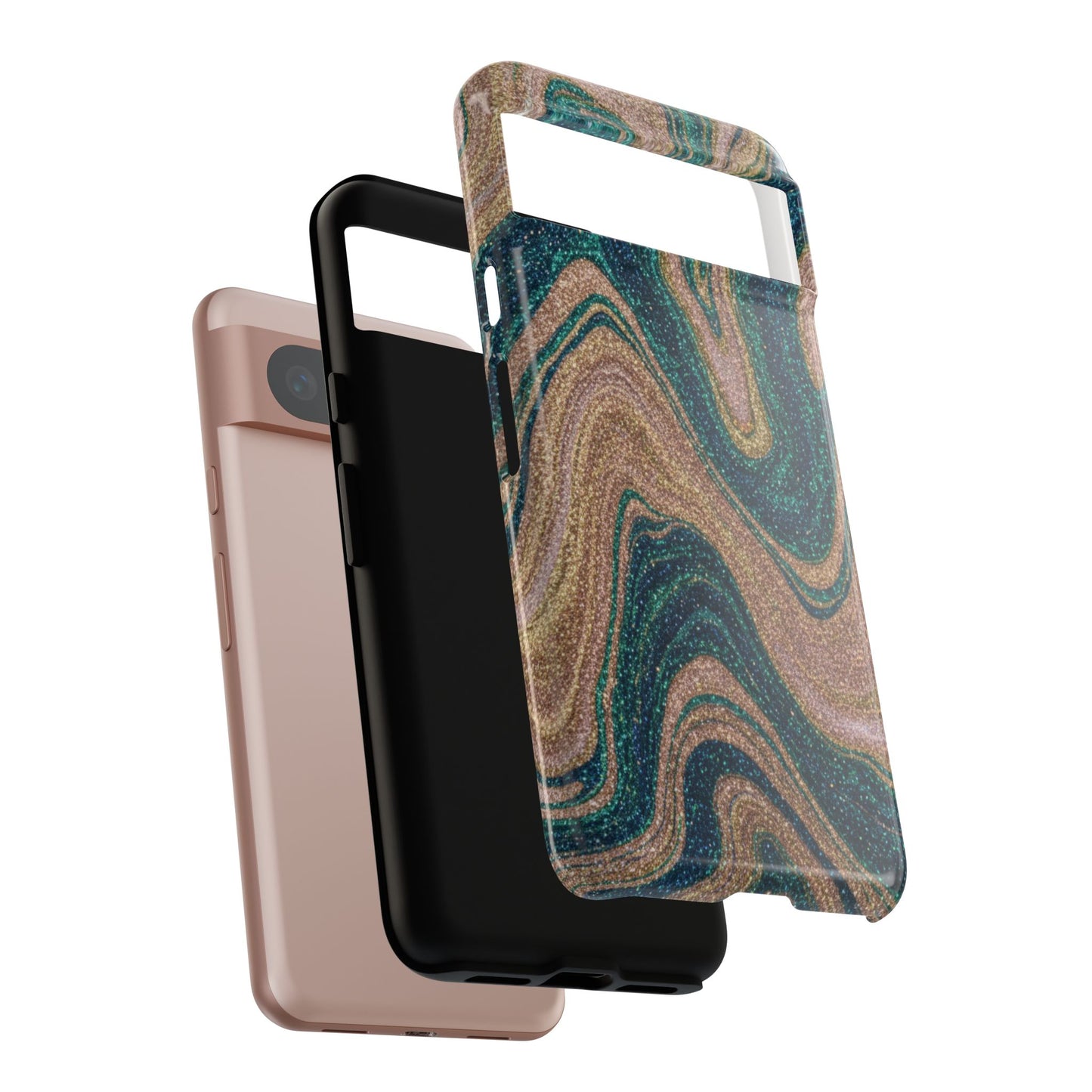 Marbled Teal & Gold Phone Case — Glitter Swirl Tough Case