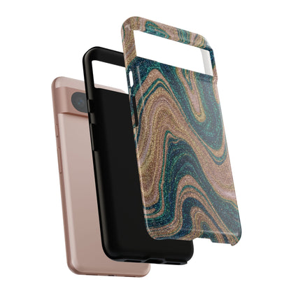 Marbled Teal & Gold Phone Case — Glitter Swirl Tough Case
