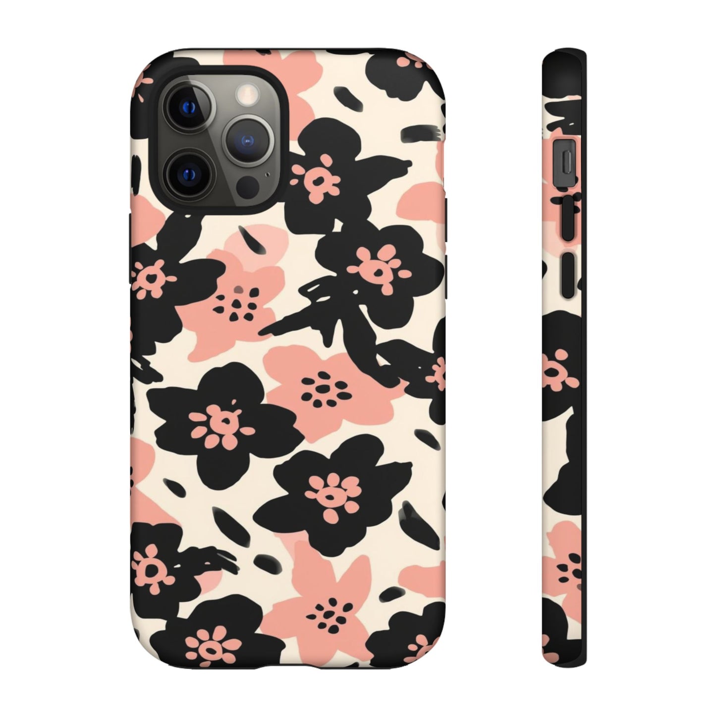 Floral Phone Case — Pink & Black Retro Blossom Protective Cover