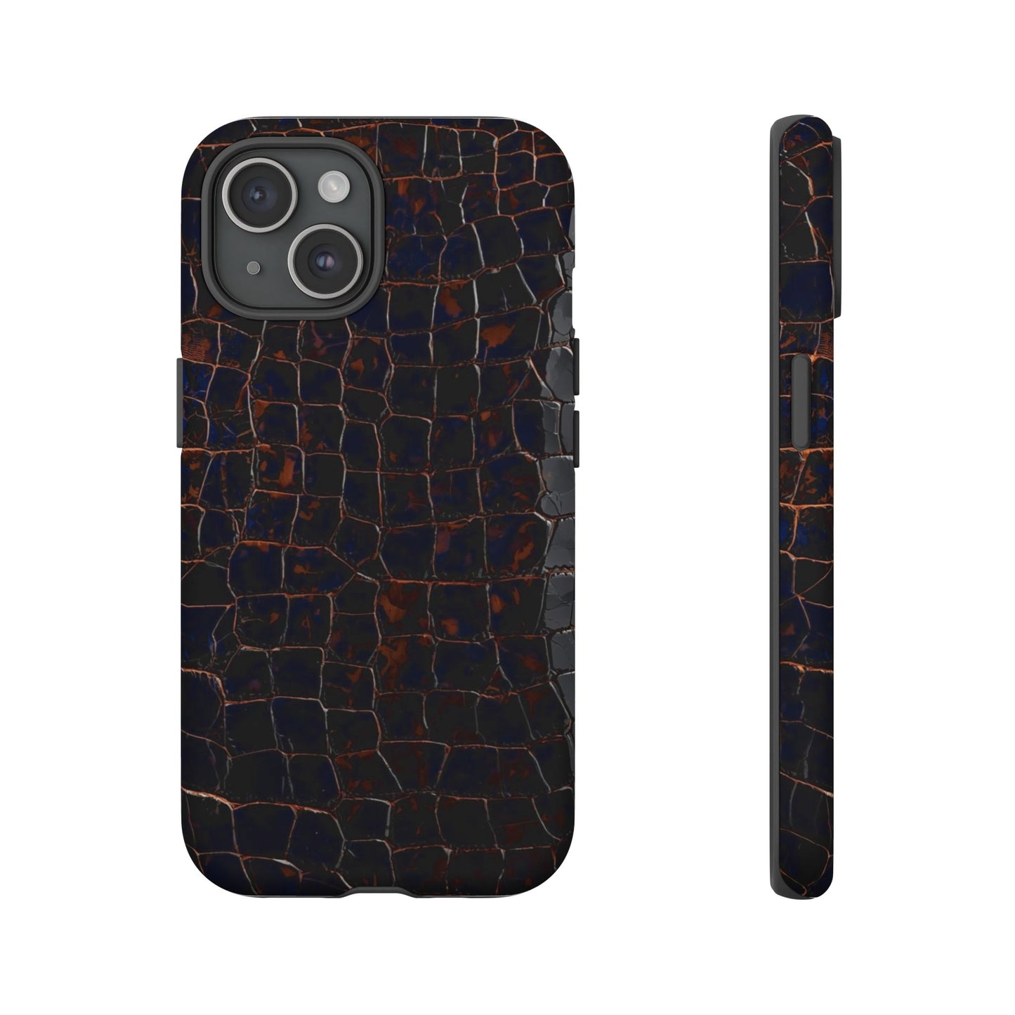 Croc-Embossed Tough Phone Case — Shockproof Black Alligator Texture