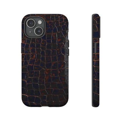 Croc-Embossed Tough Phone Case — Shockproof Black Alligator Texture