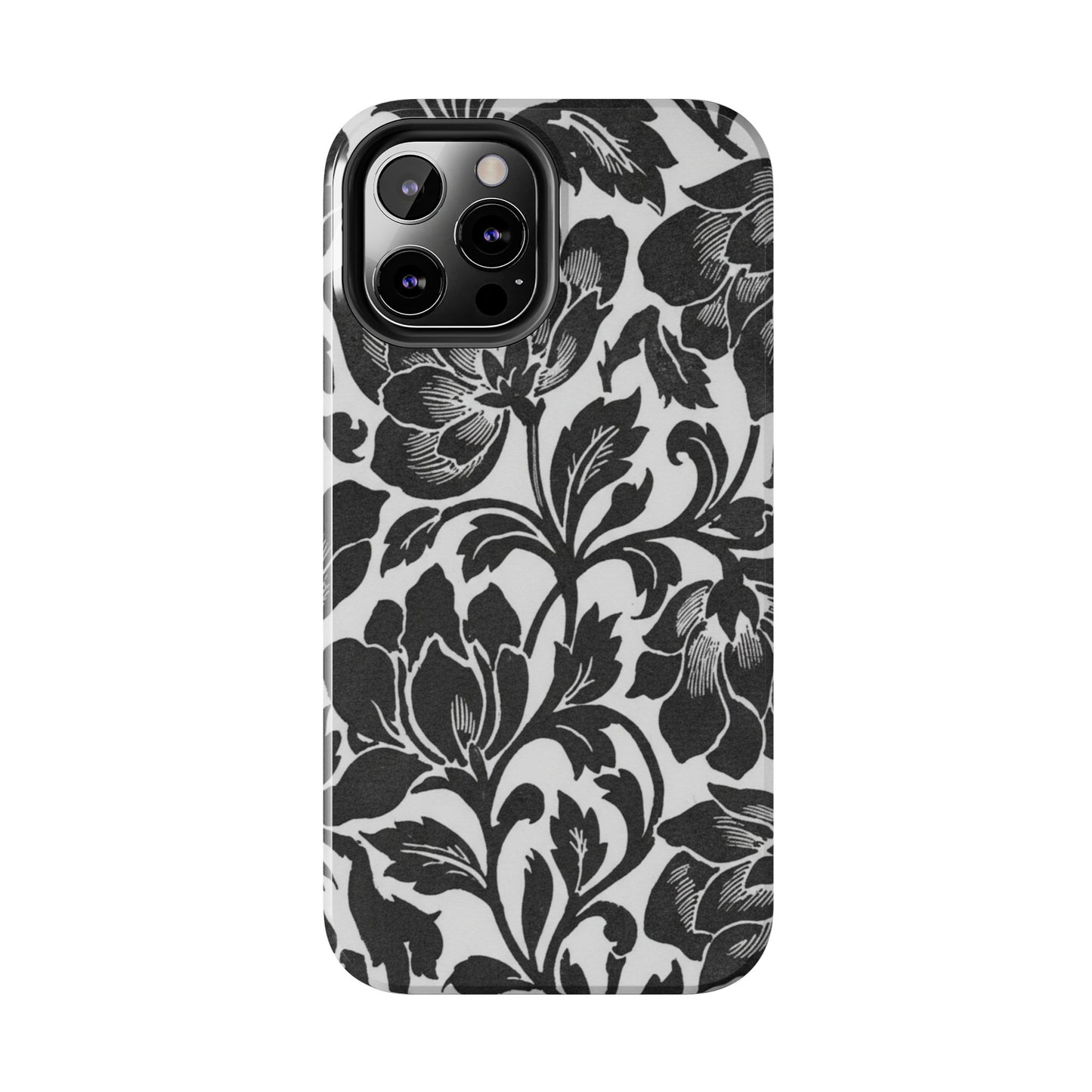 Tough Phone Case — Black & White Vintage Floral Protective Cover