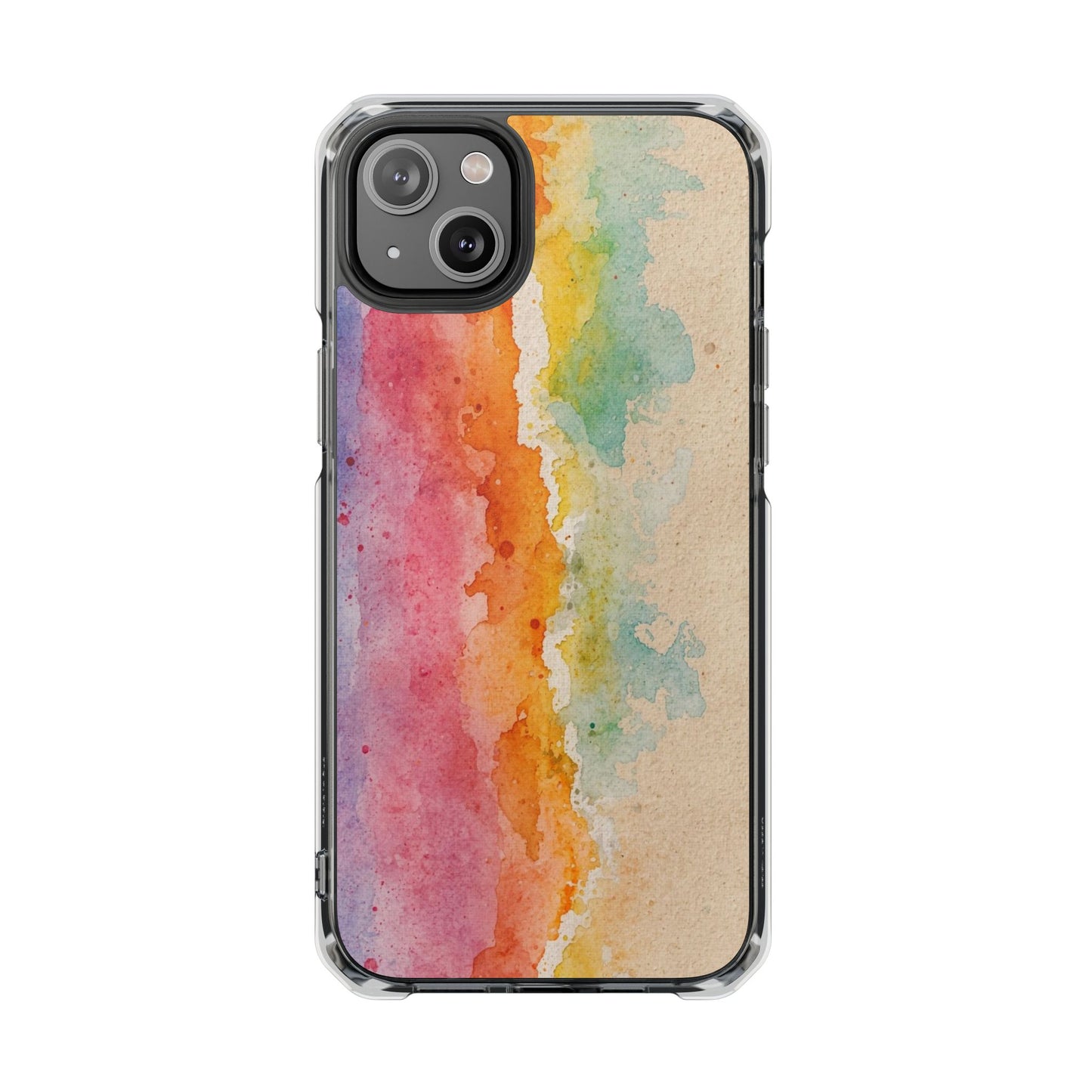 Clear Magnetic Phone Case — Watercolor Sunset Stripe Design