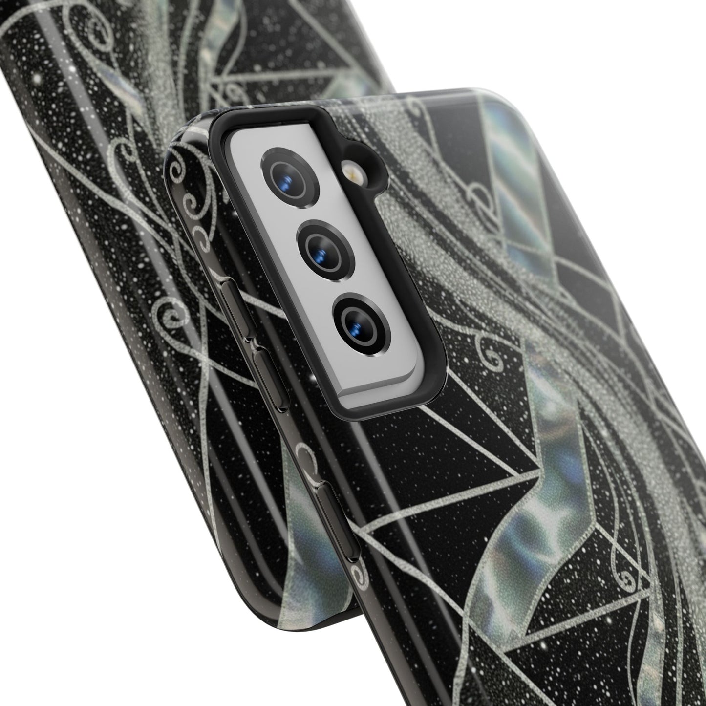 Geometry Tough Phone Case — Iridescent Ribbon on Black Celestial Background
